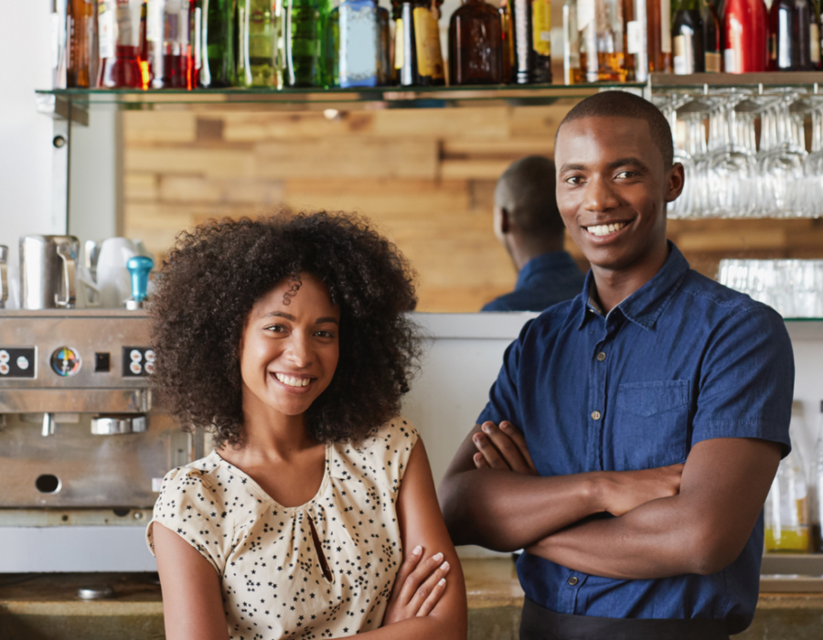 image black couple in bistro